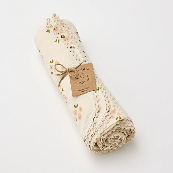 Over the Dandelions Organic Muslin Swaddle Daisy with Lace