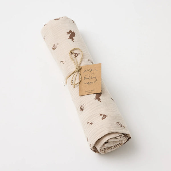Over the Dandelions Organic Muslin Swaddle Woodlands