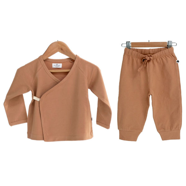 Burrow & Be Essentials Kimono Top + Pants Set - Pine, Tawny Brown