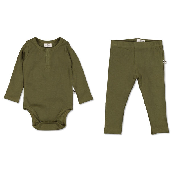 Burrow & Be Rib Bodysuit + Leggings Set - Olive