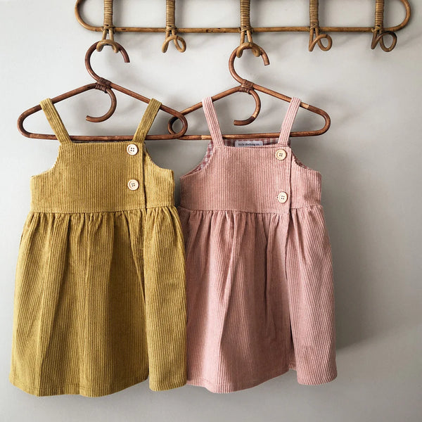 Little Clothing Co. Charming Corduroy Pinafore Dress - Mustard or Dusty Pink