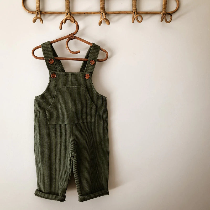 Little Clothing Co. Classic Chunky Corduroy Pocket Overalls - Forest Green