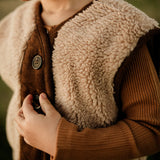 Little Clothing Co. Cosy Teddy Vest with Corduroy Trim - Chocolate or Cream
