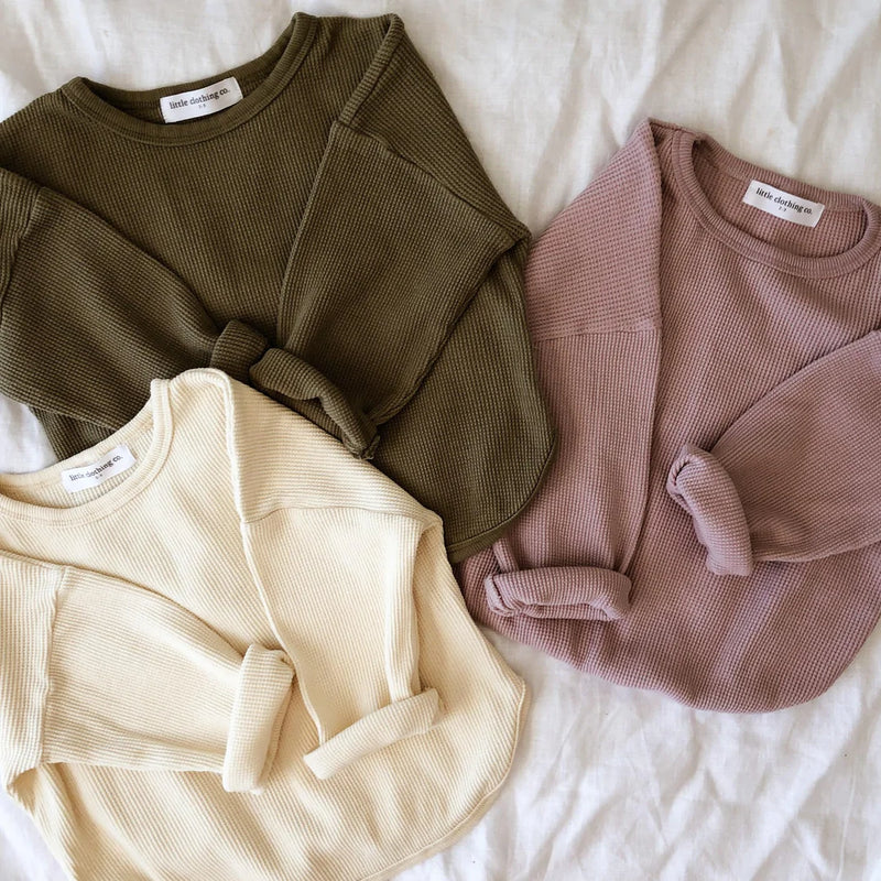 Little Clothing Co. Long Sleeve Waffle Pullover Tee - Lilac or Olive