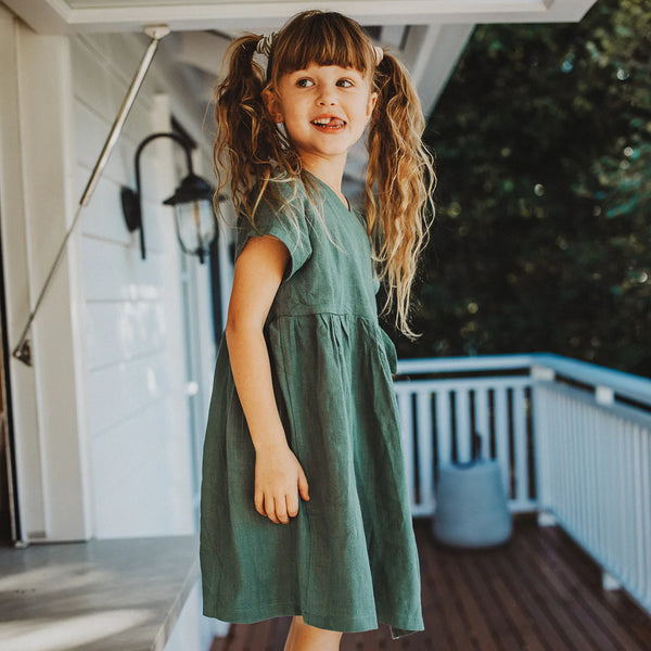 Little Clothing Co. Summer Dreaming Short Sleeve Wrap Dress - Olive
