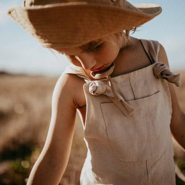 Little Clothing Co. Summertime Tie Straps Linen Long Overalls