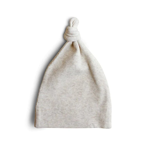 Mushie Ribbed Baby Beanie - Beige Melange