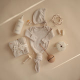 Mushie Ribbed Baby Bonnet - Beige Melange