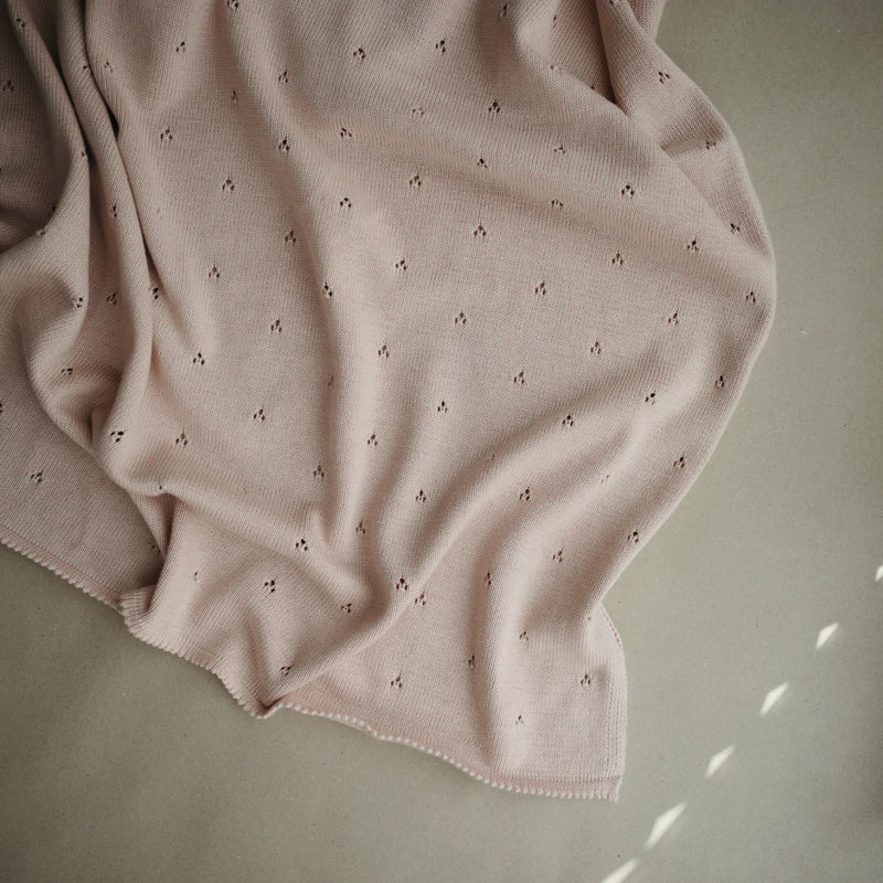 Mushie Knitted Pointelle Baby Blanket - Blush