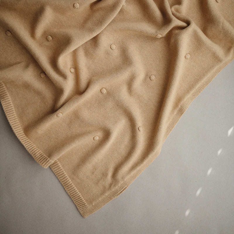 Mushie Knitted Textured Dots Baby Blanket - Mustard Melange
