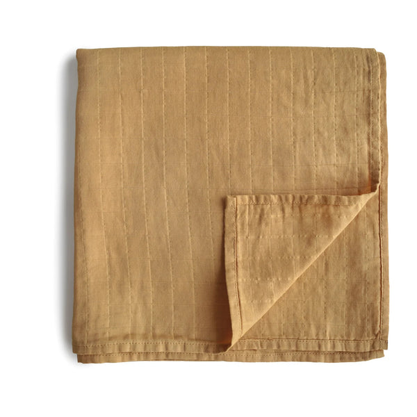 Mushie Organic Muslin Swaddle - Fall Yellow