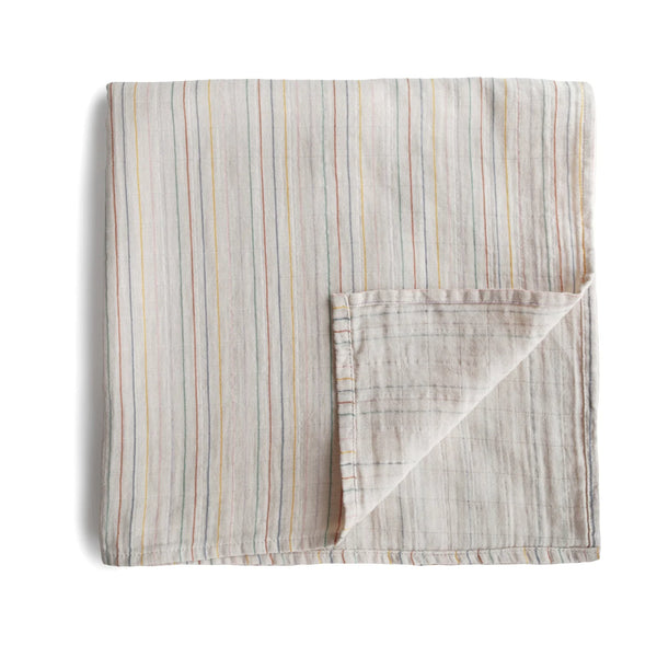 Mushie Organic Muslin Swaddle - Retro Stripes