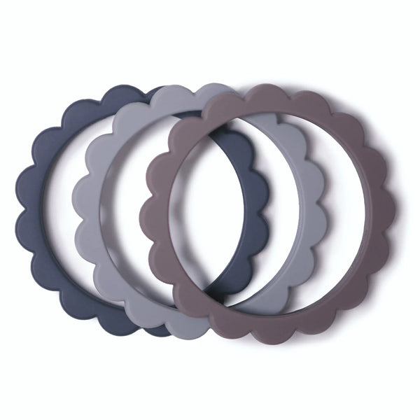 Mushie Teething Bracelet Flower - Steel/Dove Gray/Stone