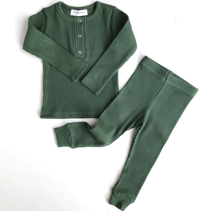 Little Clothing Co. My Little Cotton Rib Lounge Set - Ginger or Forest Green