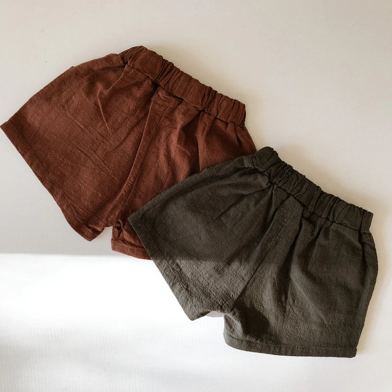 Little Clothing Co. Perfect Summer Shorts in Linen/Cotton Blend - Olive Grey or Rust Brown