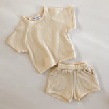 Little Clothing Co. Waffle Top & Shorts Set - Olive, Coffee or Off White