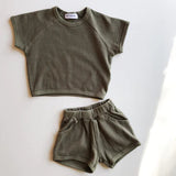Little Clothing Co. Waffle Top & Shorts Set - Olive, Coffee or Off White