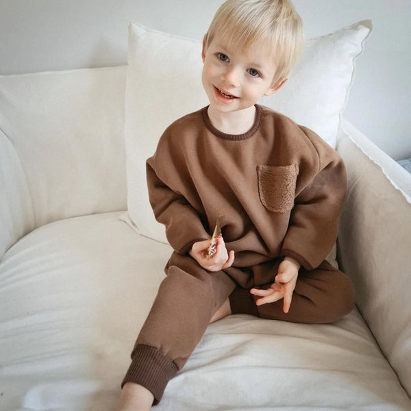 Little Clothing Co. Walnut Fleece Lounge Set with Round Pockets